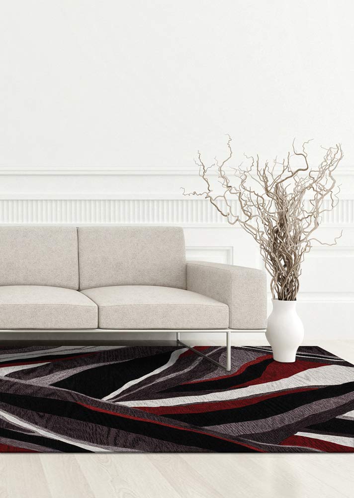 Berkley Ease Area Rug SD16 Black Stripes Lines 5' x 7' 9