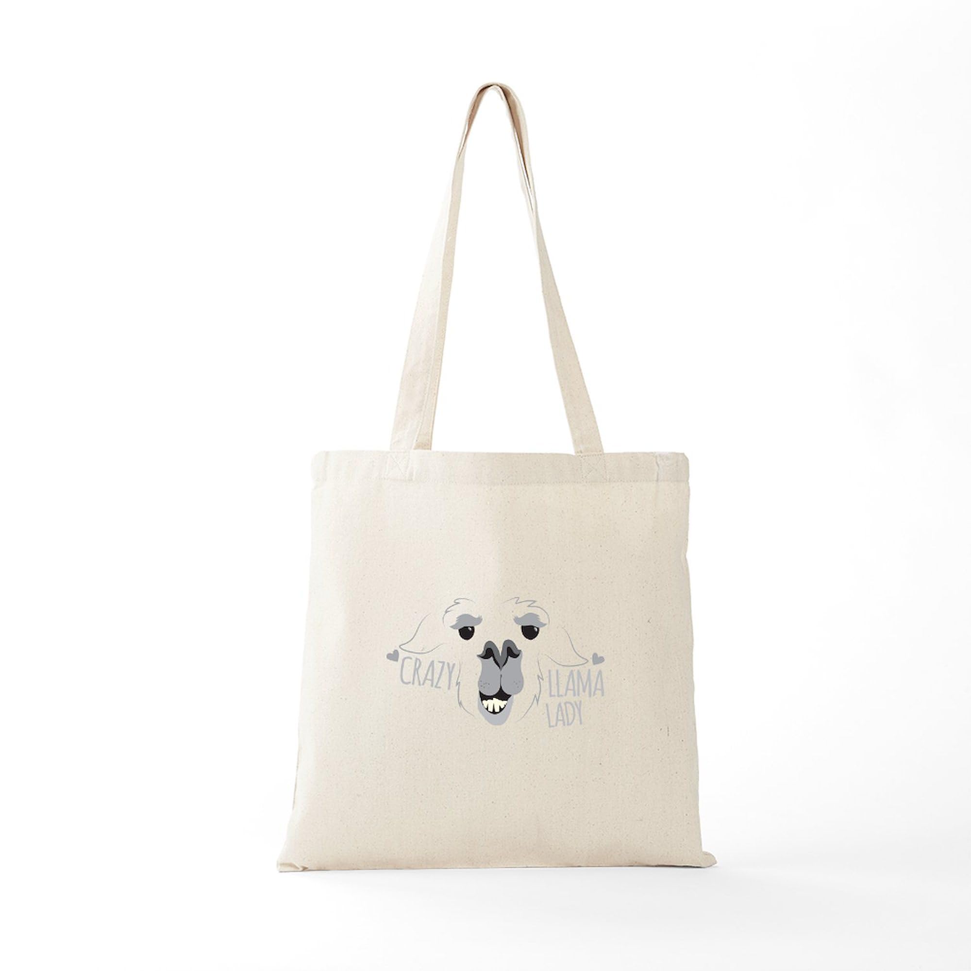 Crazy Llama Lady Tote Bag - Natural Canvas Reusable Shopping Bag for Women | Eco-Friendly Grocery Tote, Beach Bag & Work Tote