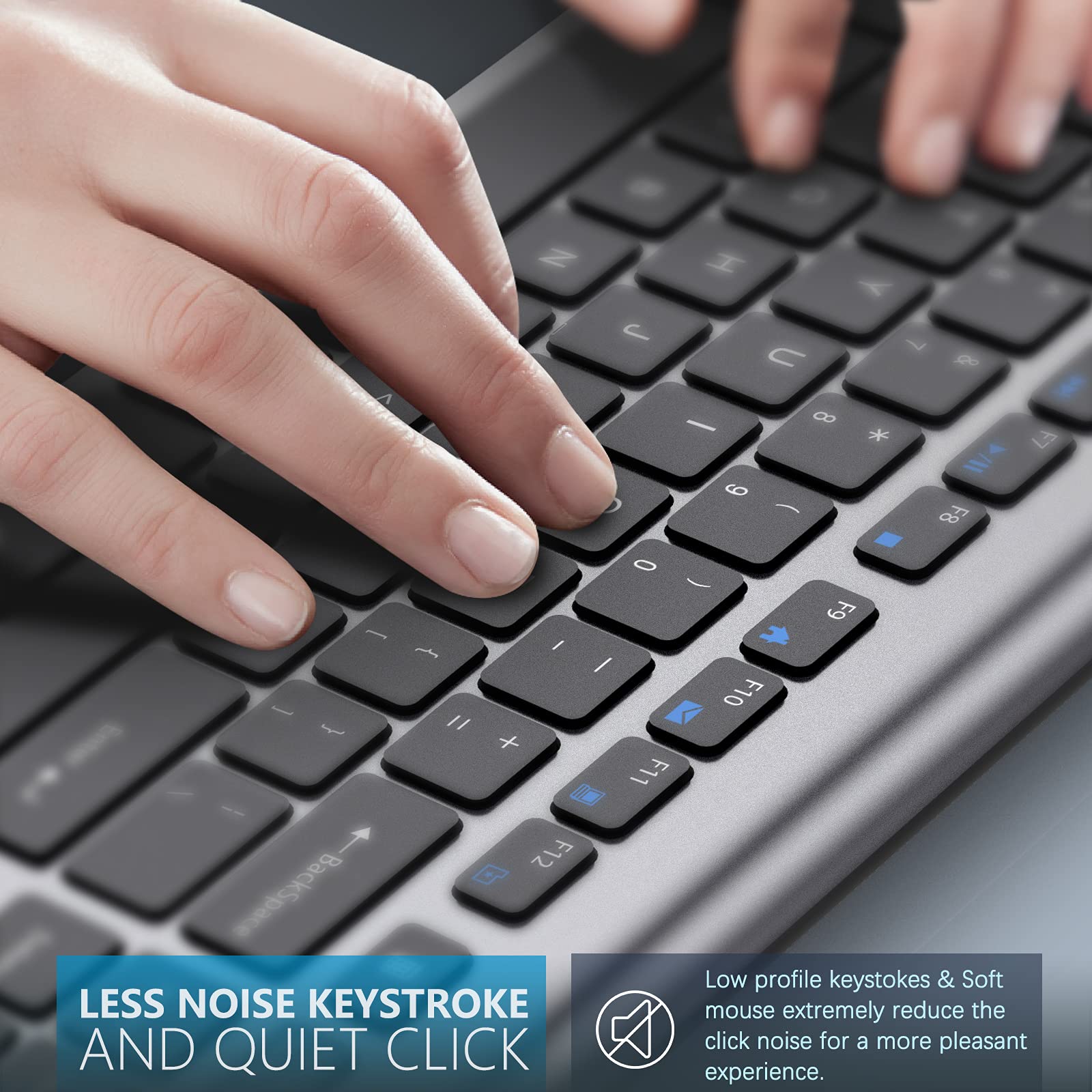 Rechargeable Wireless Keyboard and Mouse Combo - J JOYACCESS 2.4G Full-Size Slim Keyboard with Ergonomic Mouse | Long Battery Life | Compact Design for Laptop, PC, Desktop (Windows/Mac) | Black & Grey | Perfect for Office Work, Gaming, and Home Computing