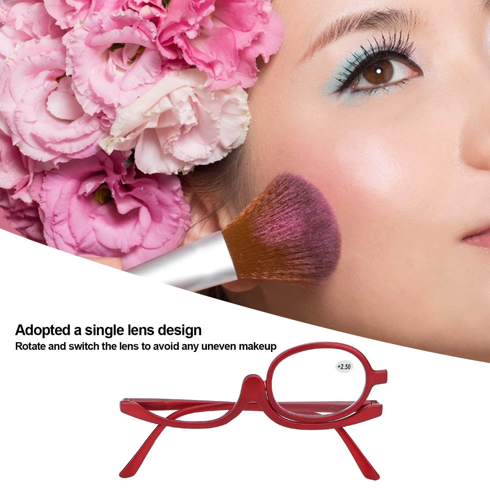 WowObjects® Interchangeable Makeup Glasses with +2.50 Magnification - Adjustable Eyewear for Daily Makeup Application, Beauty Salon & Home Use