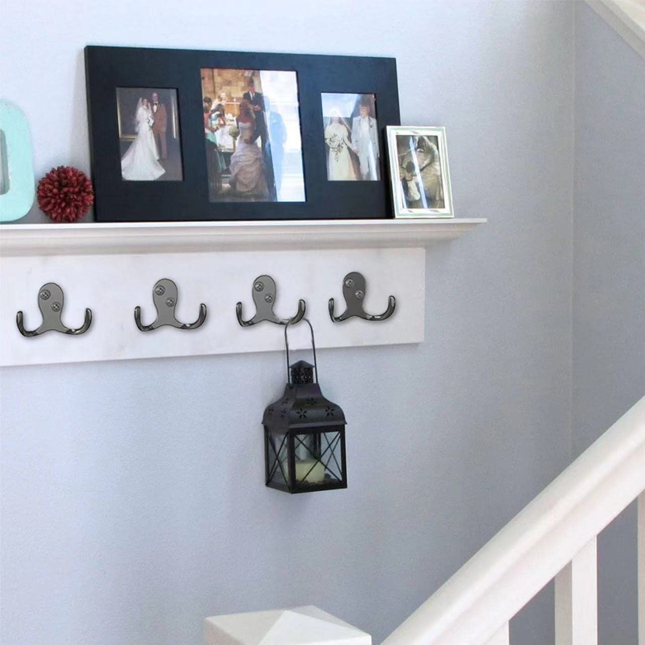 12 Pack Heavy Duty Double Coat Hooks with 24 Screws - Wall Mounted Hooks for Coats, Backpacks, Robes, Hats & Mugs - Perfect for Entryway, Closet, Bathroom & Garage Organization