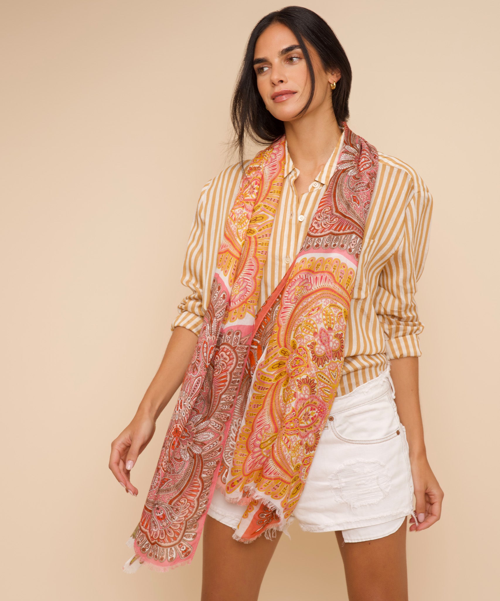 Handmade Patchwork Tile Wrap Scarf - Boho Chic Fashion Accessory for Women, Perfect for Layering, Beach Cover-Ups, and Festival Outfits