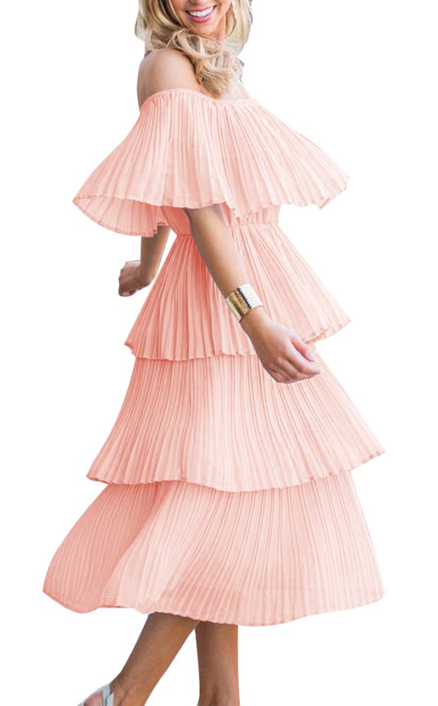 ETCYY Women's Off Shoulder Ruffled Chiffon Maxi Dress - Elegant Summer Wedding Guest, Beach Party & Casual Long Dress for Women | Perfect for Outdoor Events, Vacations & Date Nights