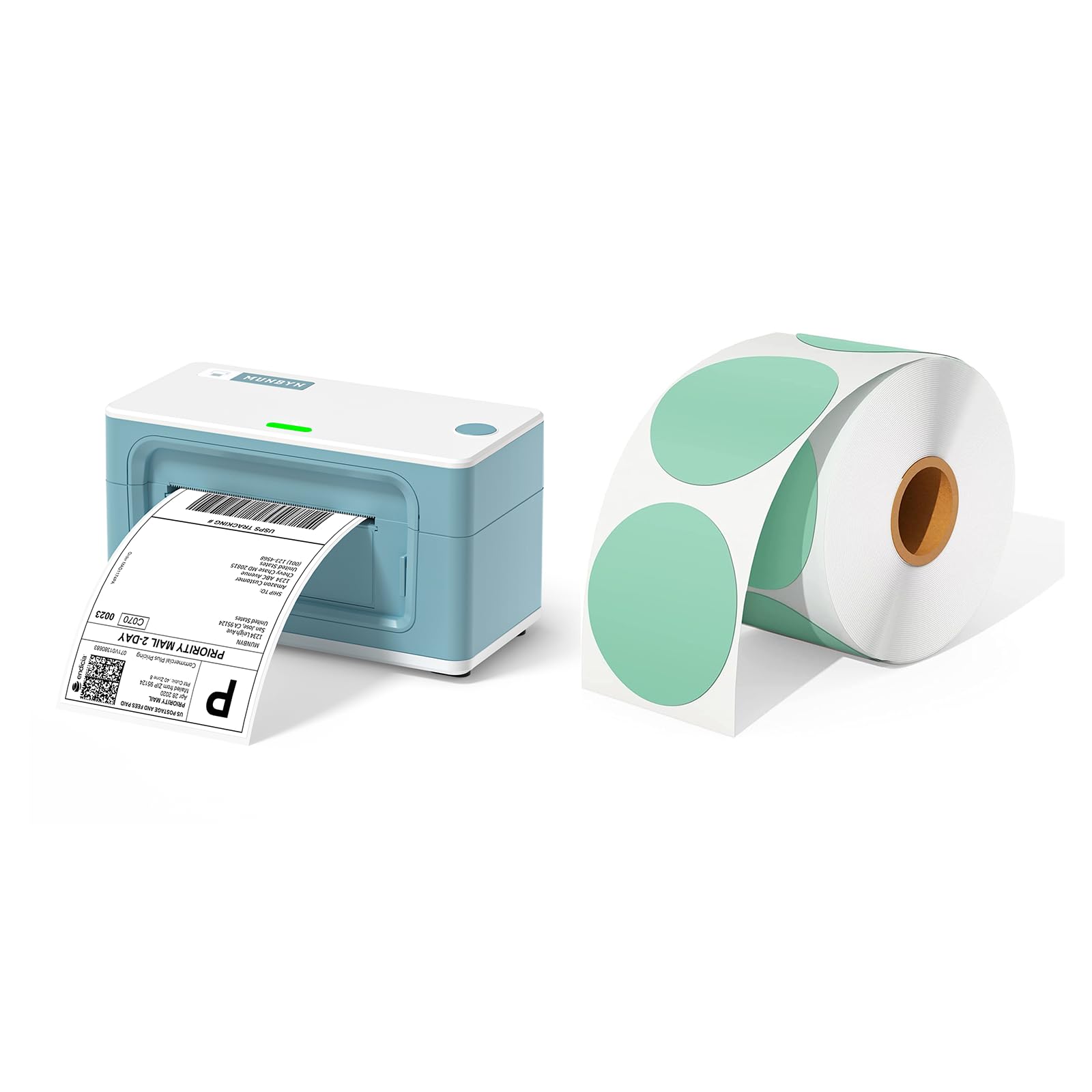 MUNBYN RealWriter 941 4x6 Thermal Label Printer for Shipping Packages - Compatible with 2 Inch Green Circle Sticker Labels | Perfect for E-commerce, Small Business & Home Shipping Needs