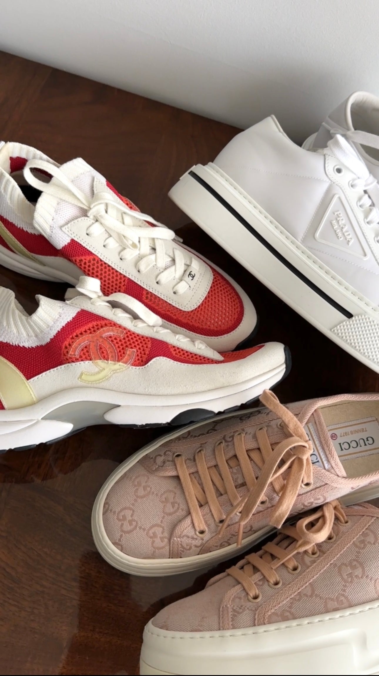 Chanel G36258 Red and White Suede Mesh Knit Sneakers - Women's Size 40/39 - Casual Fashion, Streetwear & Luxury Comfort for Everyday Wear