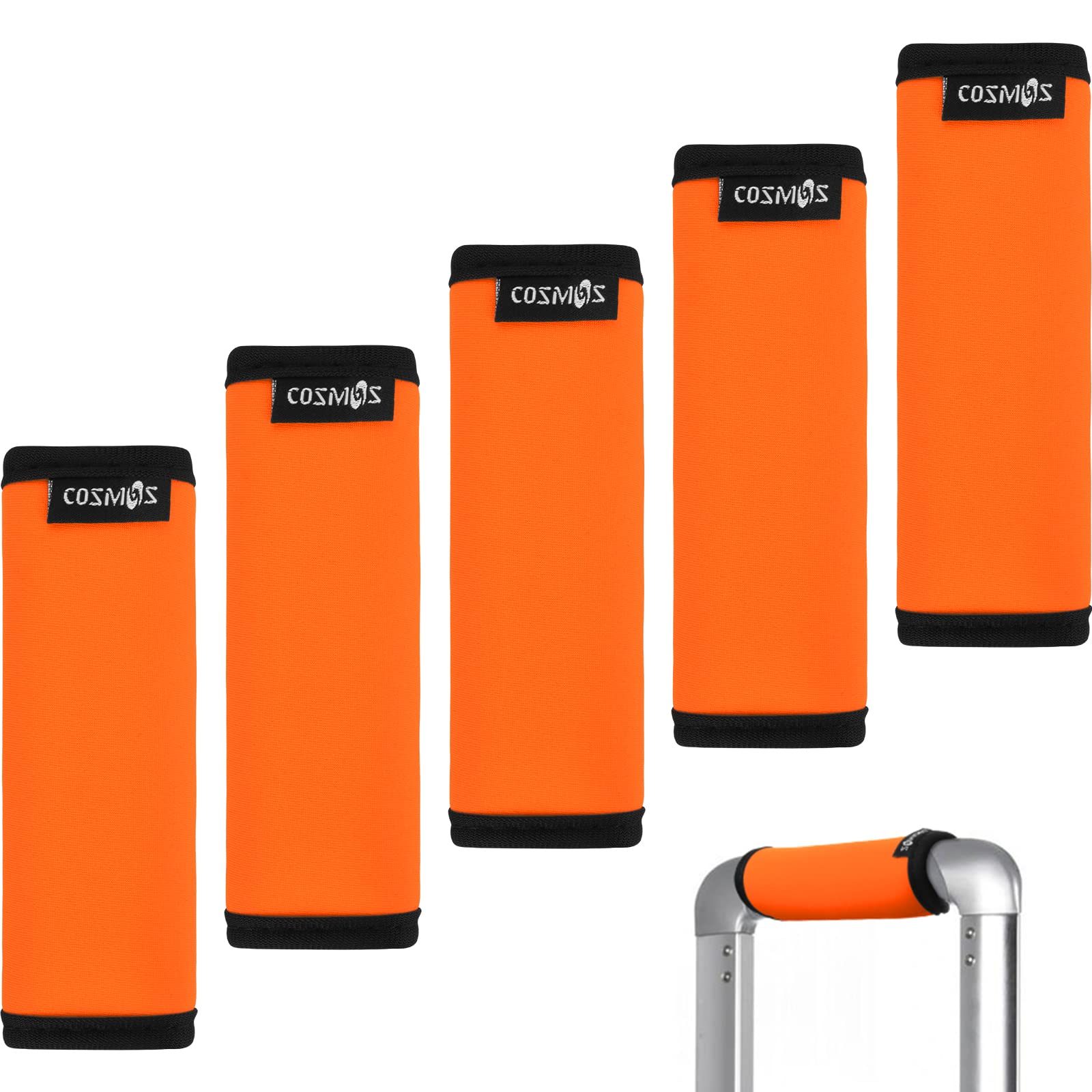 5-Piece Fluorescent Orange Neoprene Handle Grips for Luggage, Suitcase, Tote & Briefcase – Comfortable, Non-Slip Travel Accessories for Easy Identification (Ideal for Airports, Business Trips & Commuting)