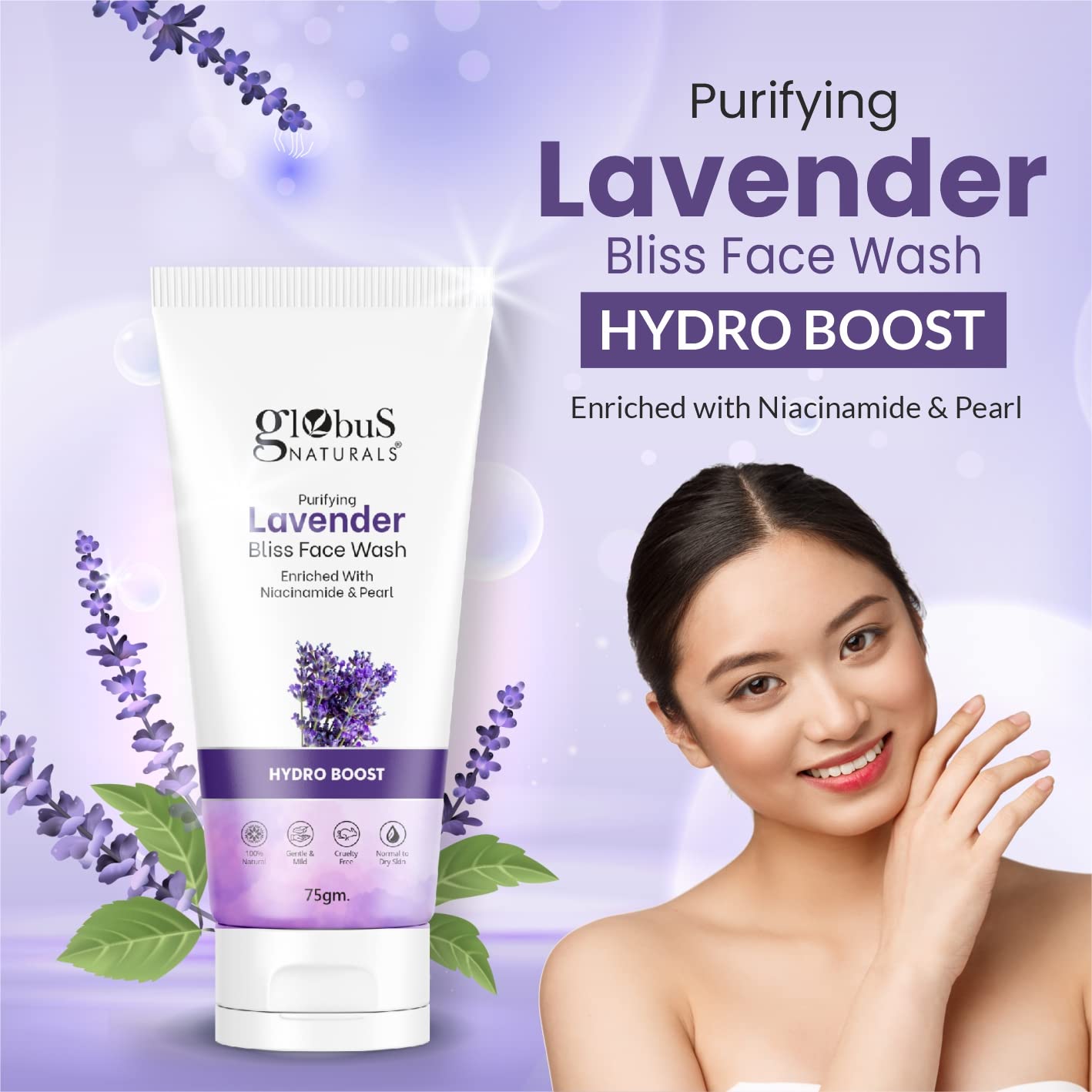 Globus Naturals Face Wash Combo Set of 6 (75g Each) - Lavender, Ubtan, Red Wine, Aloe Vera Neem Tulsi, Kesar Chandan & Vitamin C for Daily Skincare & Acne Control | Gentle Cleansing for All Skin Types | Perfect Travel & Gift Set