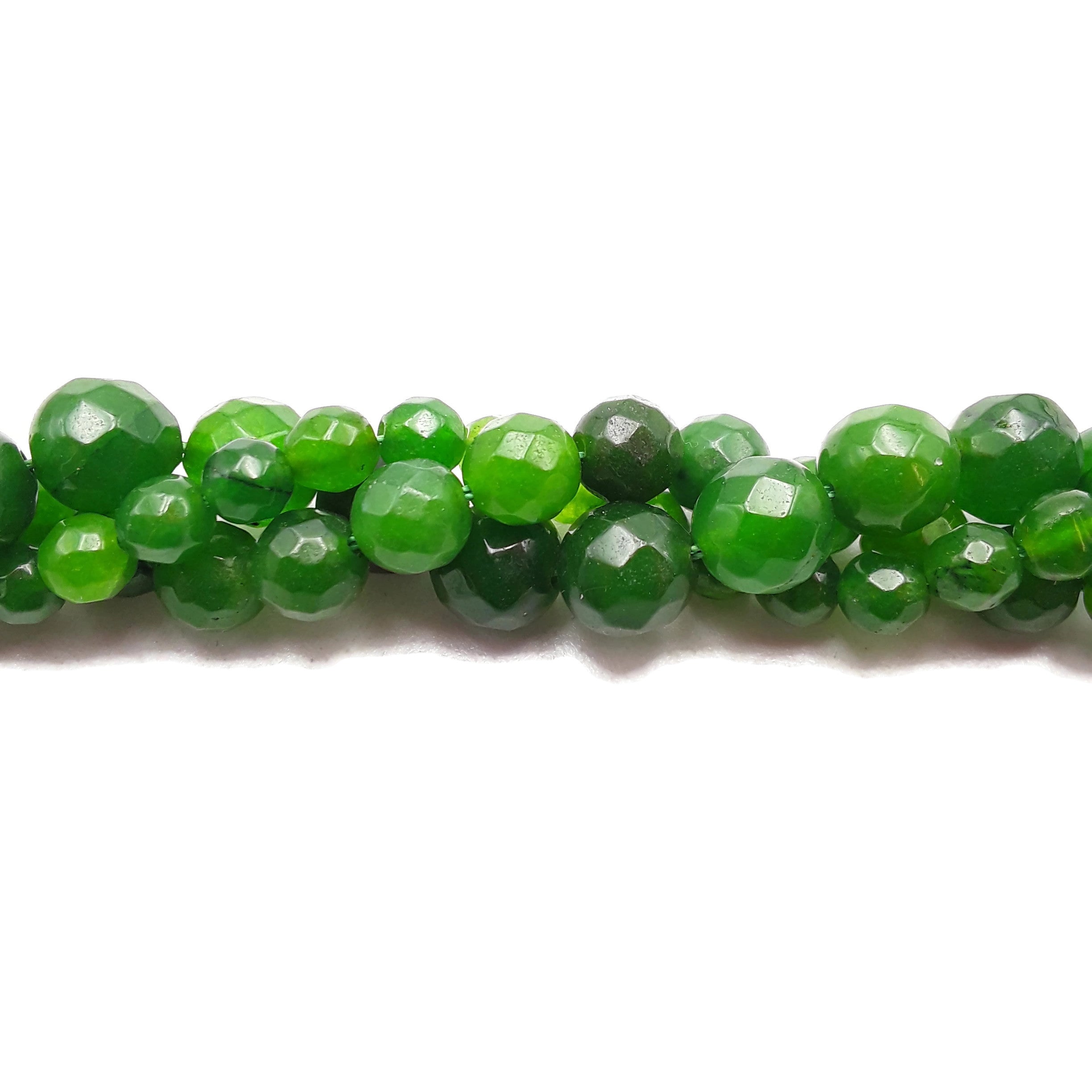 Dark Green Dyed Jade Faceted Round Beads - 6mm, 8mm, 10mm, 15.5 Inch Strand - for Jewelry Making, DIY Crafts, Bracelets & Necklace Design