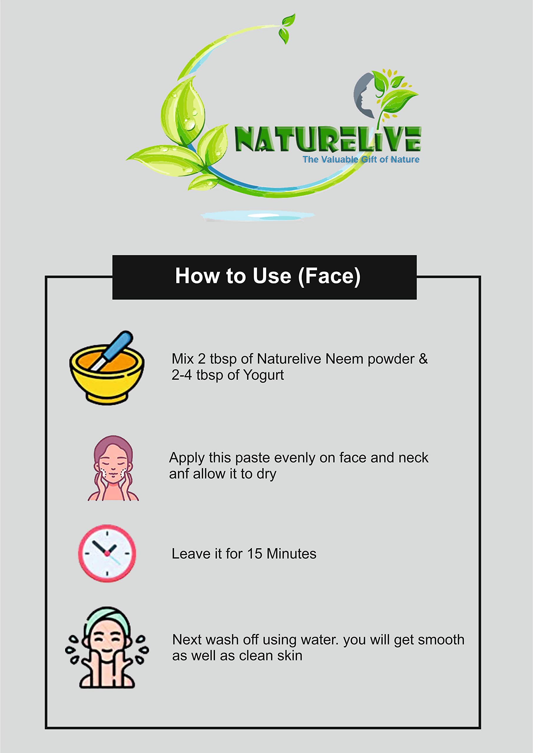 NATURELIVE ® 100% Organic Pure Neem Leaves Powder (200g) - USDA Certified for Skin Care, Hair Growth & Face Treatment - Natural Ayurvedic Remedy for Acne, Dandruff & Scalp Health - Perfect for DIY Beauty Masks & Herbal Remedies