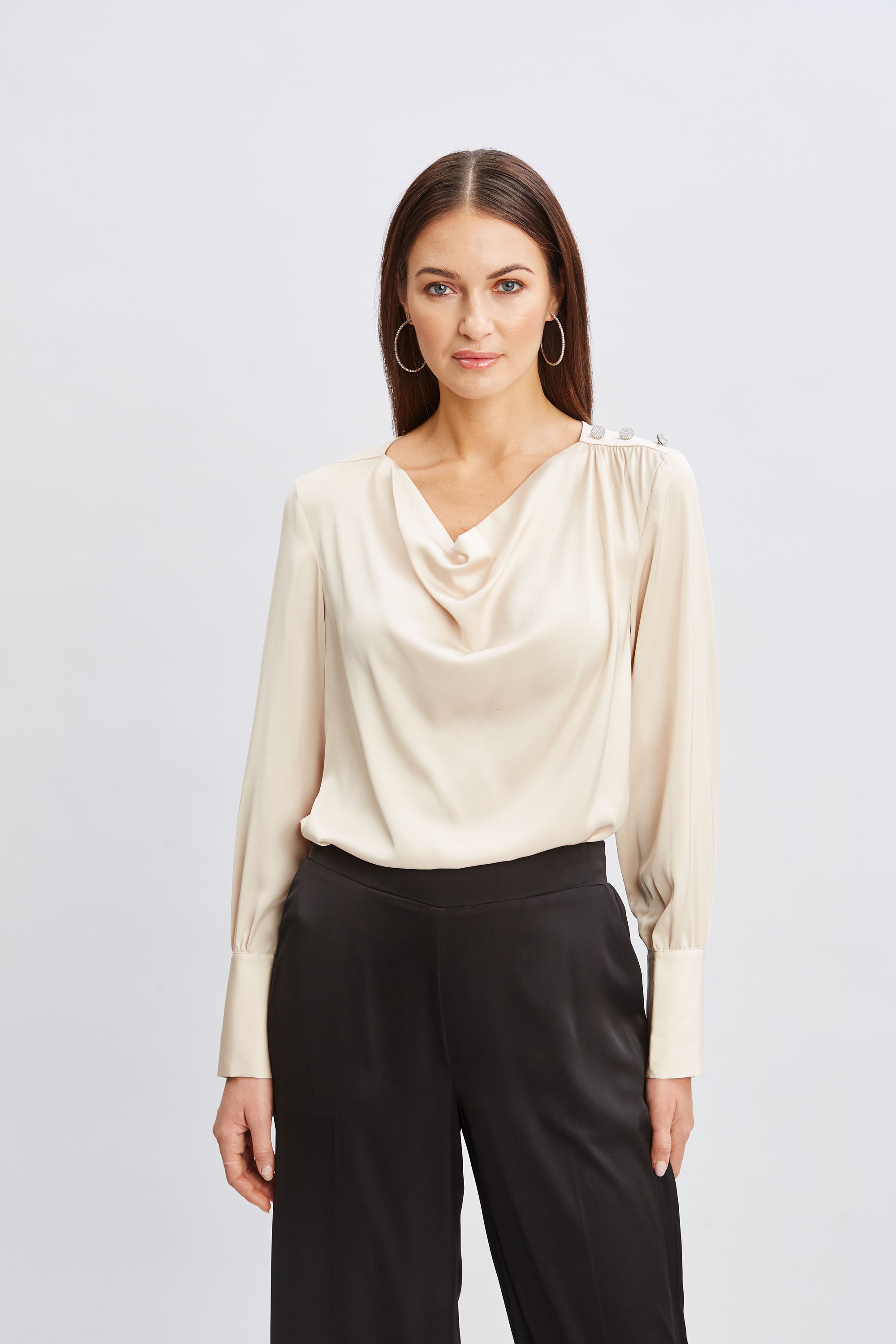 Tahari Women's Satin Cowl Neck Jewel Embellished Blouse - Elegant Evening Wear for Parties & Special Occasions