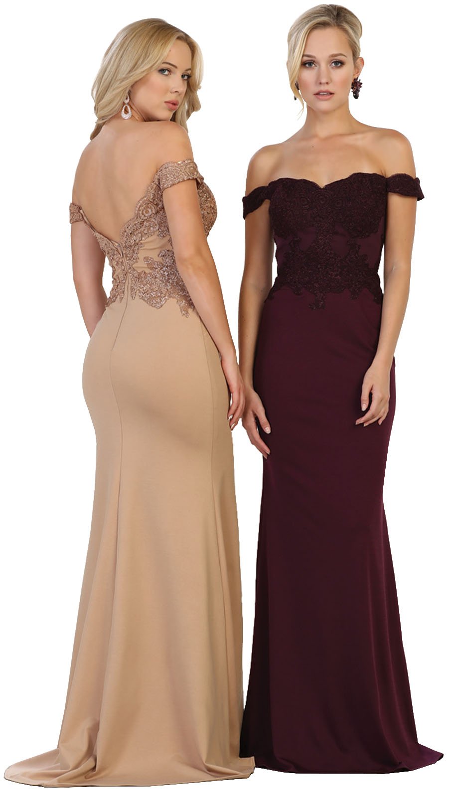 May Queen by Formal Dress Shops MQ1529 Off The Shoulder Prom Formal Gown - Elegant Evening Dress for Homecoming, Wedding, Ball & Special Occasions