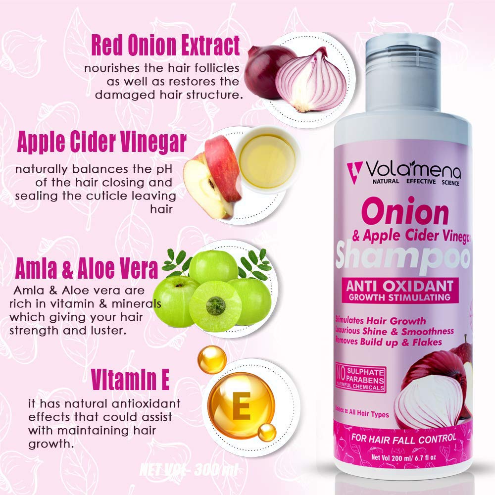 Volamena Onion & Apple Cider Vinegar Shampoo for Hair Growth & Hair Fall Control - 200ml | Natural Hair Care for Thicker, Stronger Hair | Perfect for Daily Use & Scalp Health