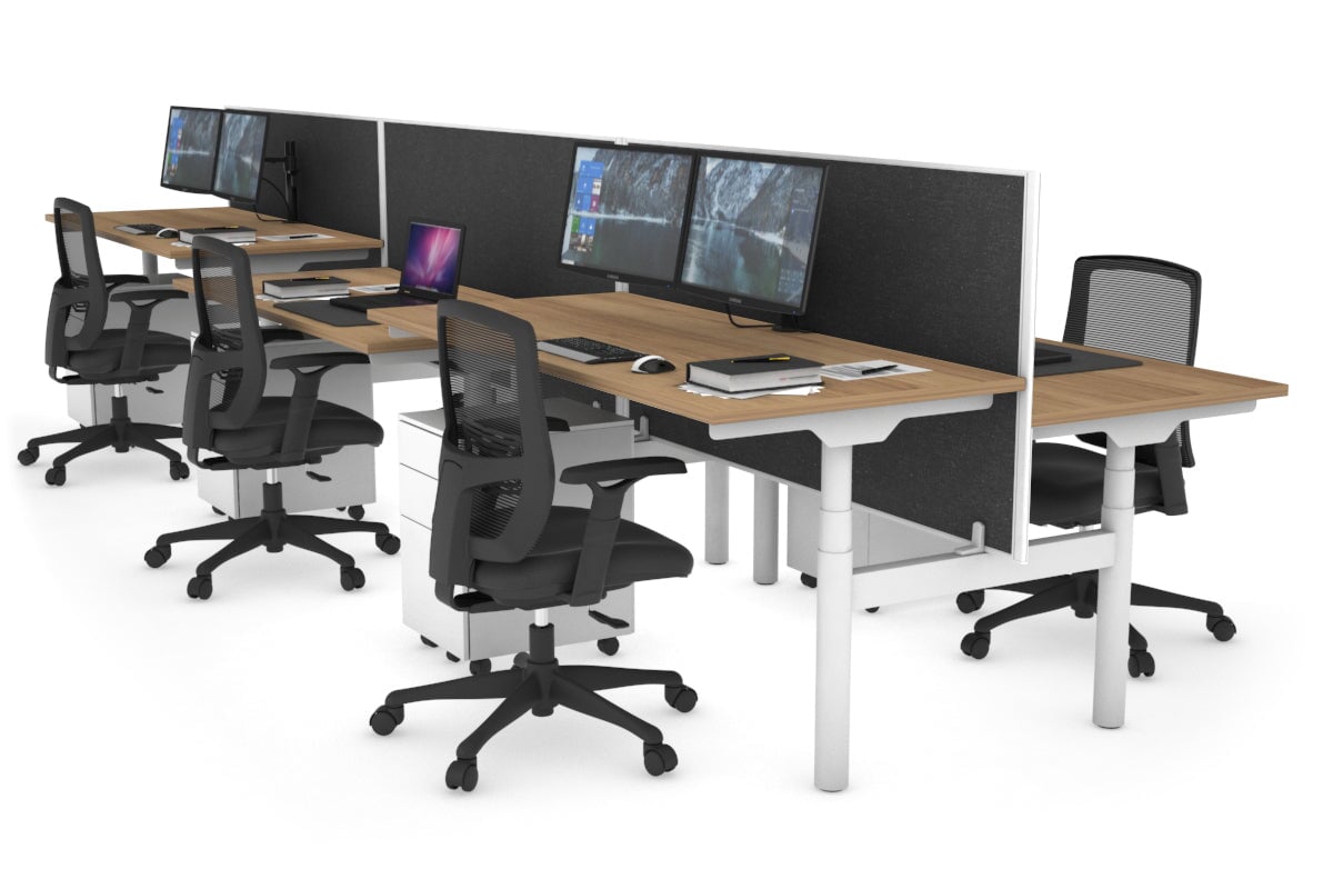 Flexi Premium Height Adjustable 6-Person H Bench Workstation - White Frame [1400L x 700W] - Ideal for Office, Coworking Spaces & Home Offices