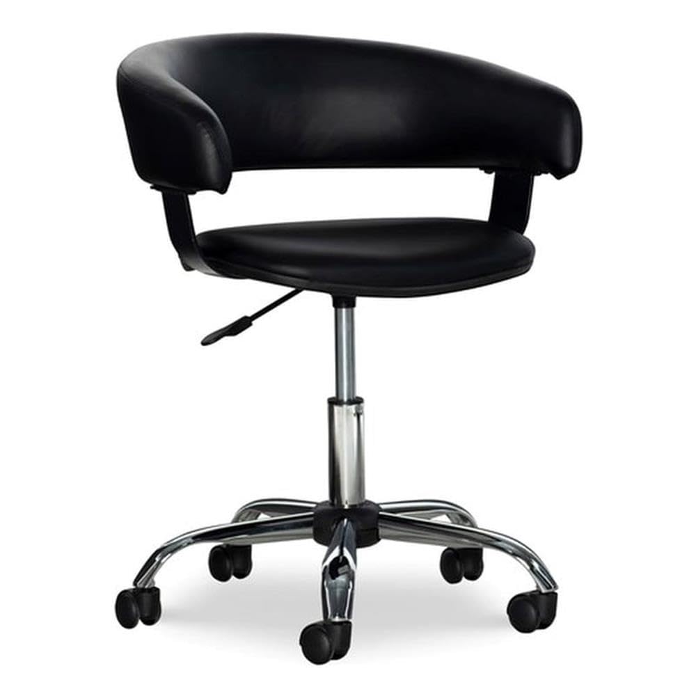 BOWERY HILL Black & Chrome Adjustable Height Gas Lift Office Chair - Faux Leather & Metal Swivel Rolling Desk Chair for Home, Office, Gaming & Study