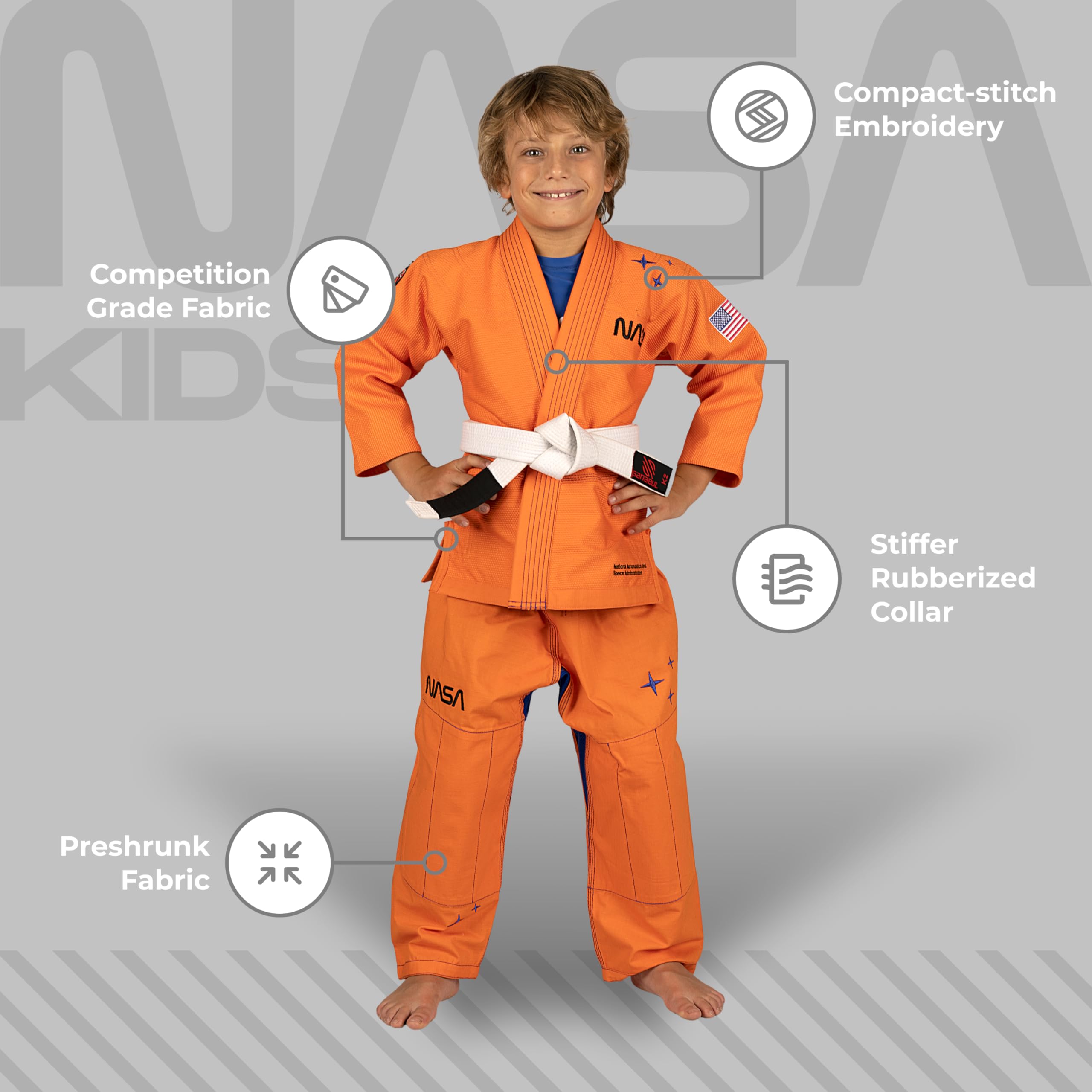 Sanabul NASA Kids BJJ Gi - Lightweight Youth Jiu Jitsu Uniform with Cosmic Design | Perfect for Training, Competitions & Martial Arts Classes | Ages 4-12