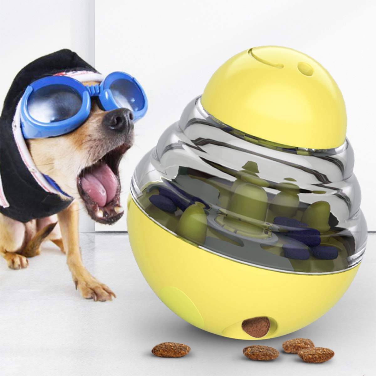 EXTREMEWORLD Automatic Pet Slow Feeder Treat Ball - Interactive Dog Toy for Food Dispensing & Mental Stimulation (Yellow) - Perfect for Boredom Relief & Portion Control