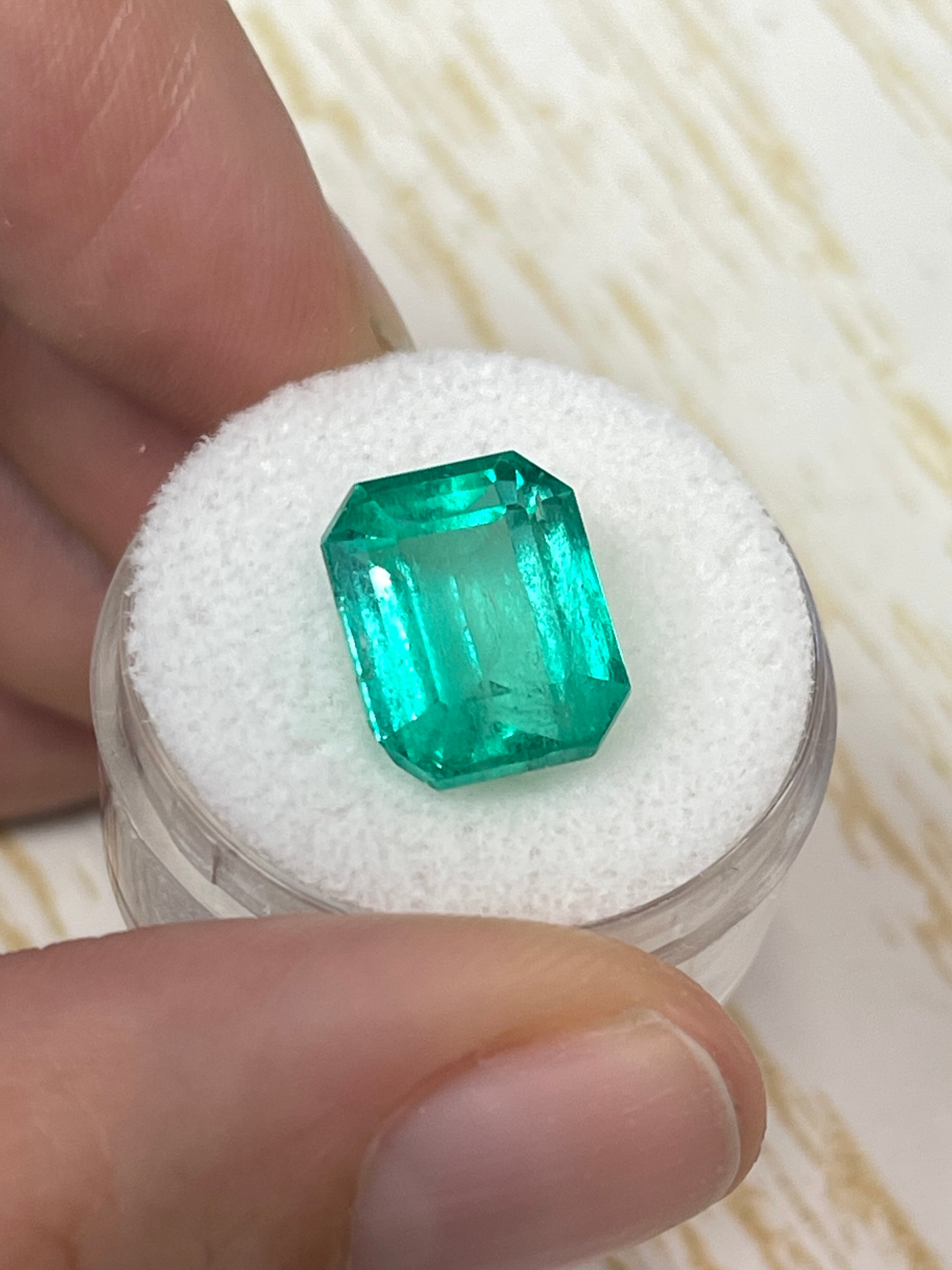 7.22 Carat 13x10mm Bluish Green Loose Colombian Emerald - Emerald Cut Gemstone for Jewelry Making, Engagement Rings & Collector's Items