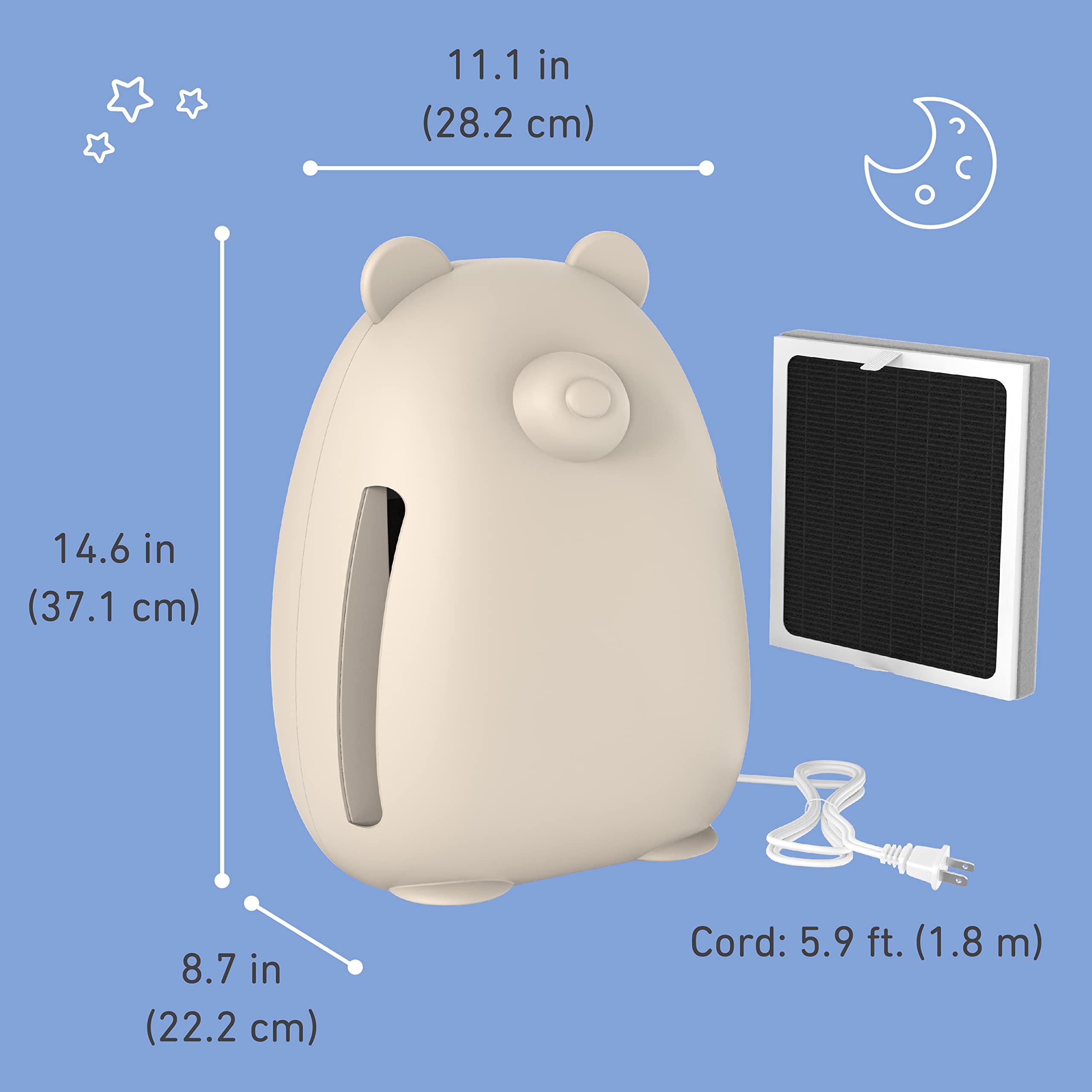 Pure Enrichment PureBaby Kids Bear HEPA Air Purifier with UV-C Light & Night Light - 4-Stage Filtration for Medium-Large Rooms - Energy Star Certified - Ideal for Baby Nurseries, Kids' Bedrooms & Allergy Relief (Sweet Oat)