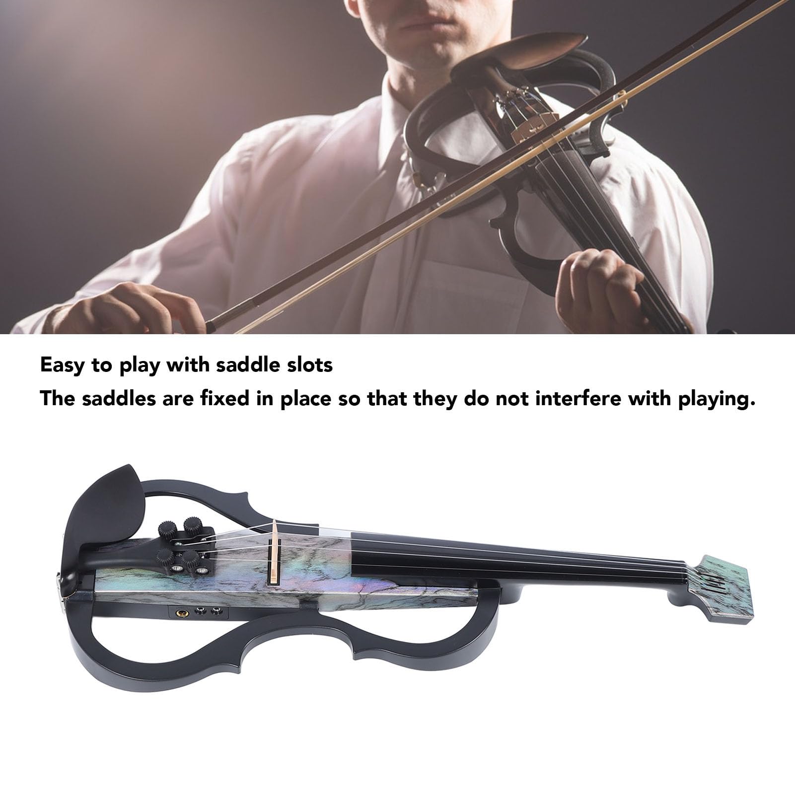 Professional 4/4 Full Size Electric Silent Violin - Ebony Wood Fingerboard, Carbon Fiber & ABS Body with Built-in Pickup - Perfect for Adults & Teens - Ideal for Quiet Practice, Studio Recording & Live Performances