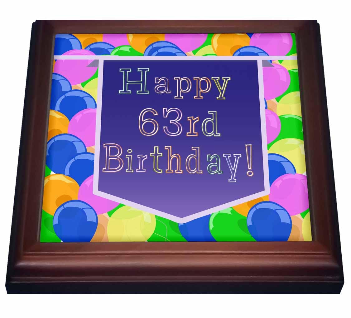 3dRose Ceramic Tile Trivet - 8x8 Inch Happy 63rd Birthday Gift with Purple Balloon Banner Design | Brown Heat-Resistant Coaster for Birthday Parties, Kitchen Decor & Home Use