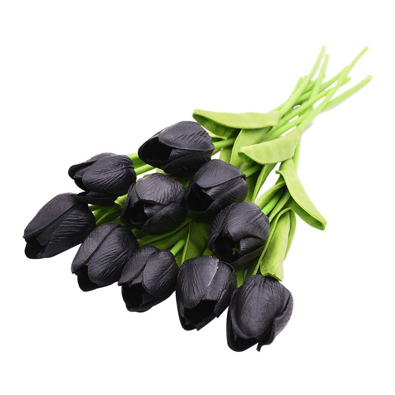 30 Pcs Real Touch PU Artificial Tulips Flowers - Black and White Fake Tulip Bouquet for Home, Office, Wedding & Party Decorations | Perfect for Centerpieces, Table Arrangements and Seasonal Home Decor