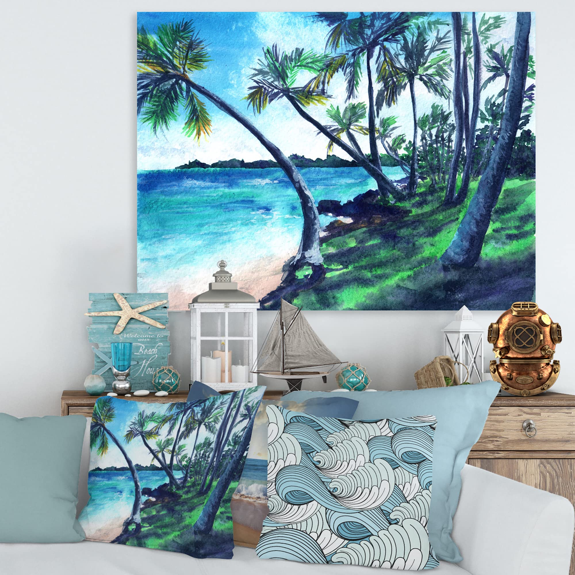 Tropical Beach Canvas Wall Art - Summer Paradise Coastal Decor for Living Room, Bedroom & Office - Nautical Themed Painting for Home & Office Decor