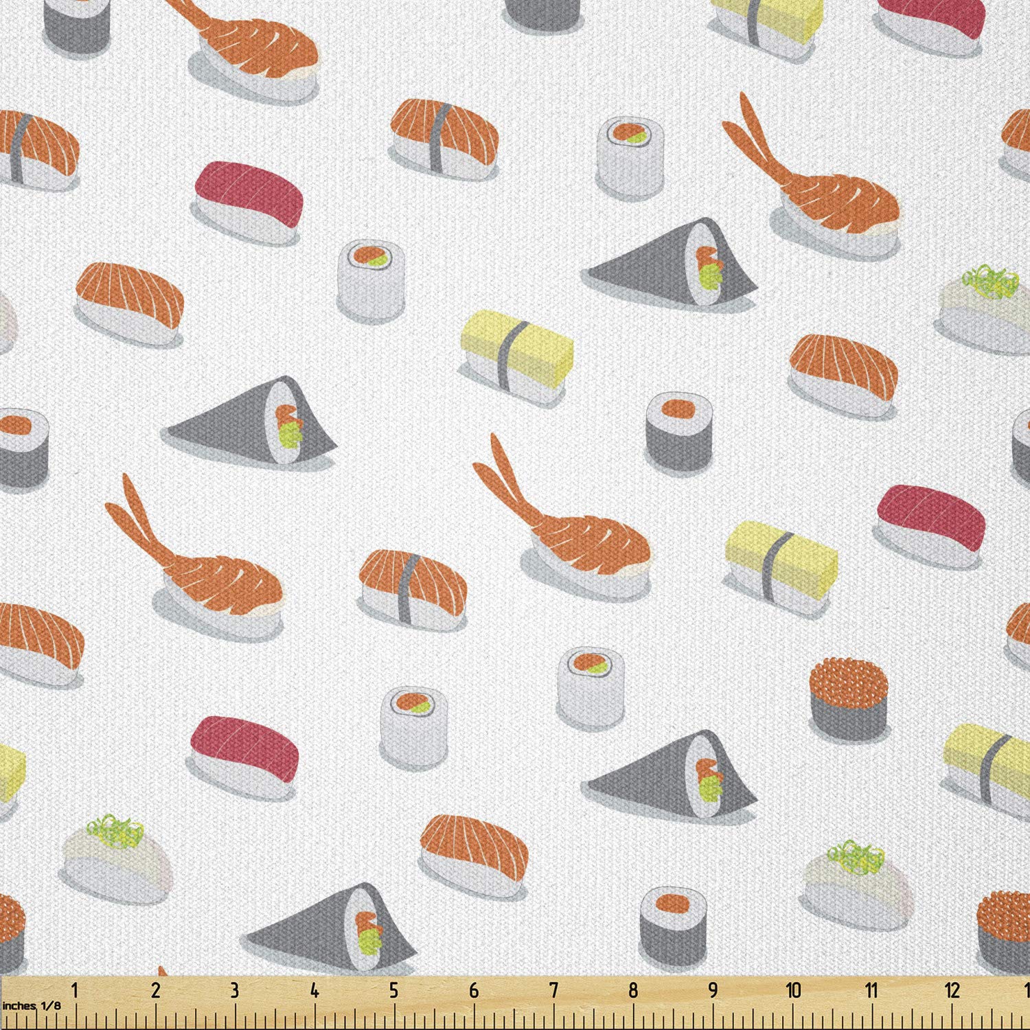 Ambesonne Japanese Sushi Print Stretch Knit Fabric - 3 Yards Multicolor for DIY Clothing, Sewing & Crafts | Traditional Veggie Sushi & Caviar Design | Perfect for Dresses, Scrubs, Quilting & Home Decor Projects