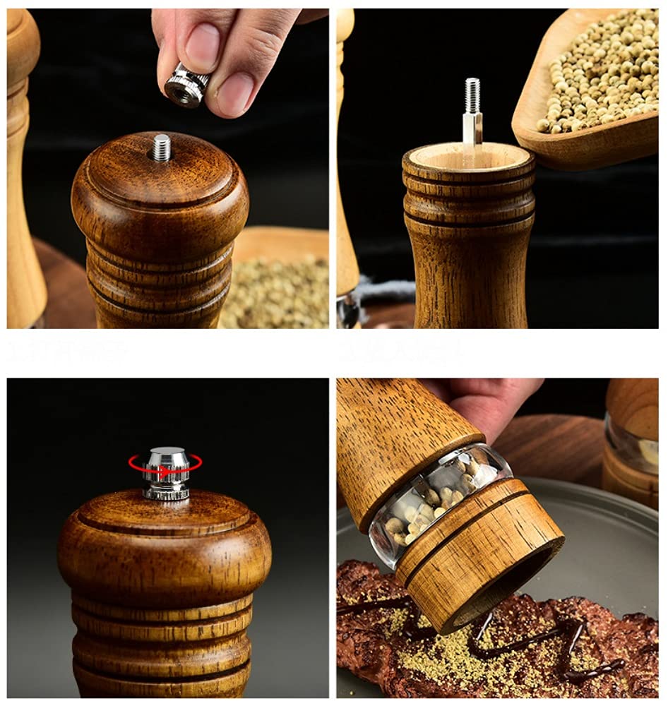 Premium Oak Wood Salt and Pepper Grinder Set - 6