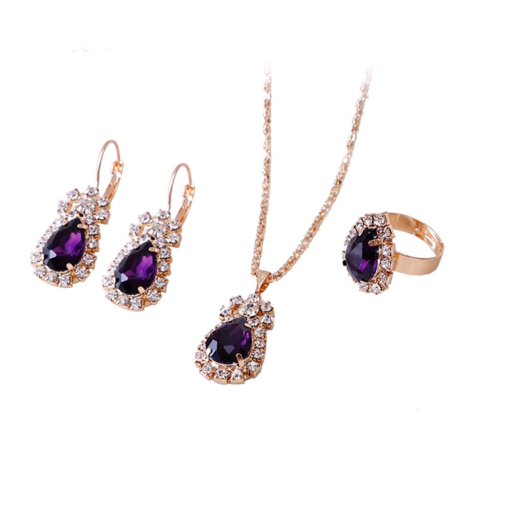 Yamalans Clearance Deals - Elegant Waterdrop Crystal Jewelry Set for Women (Necklace, Ring & Earrings) | Perfect for Weddings, Parties & Special Occasions
