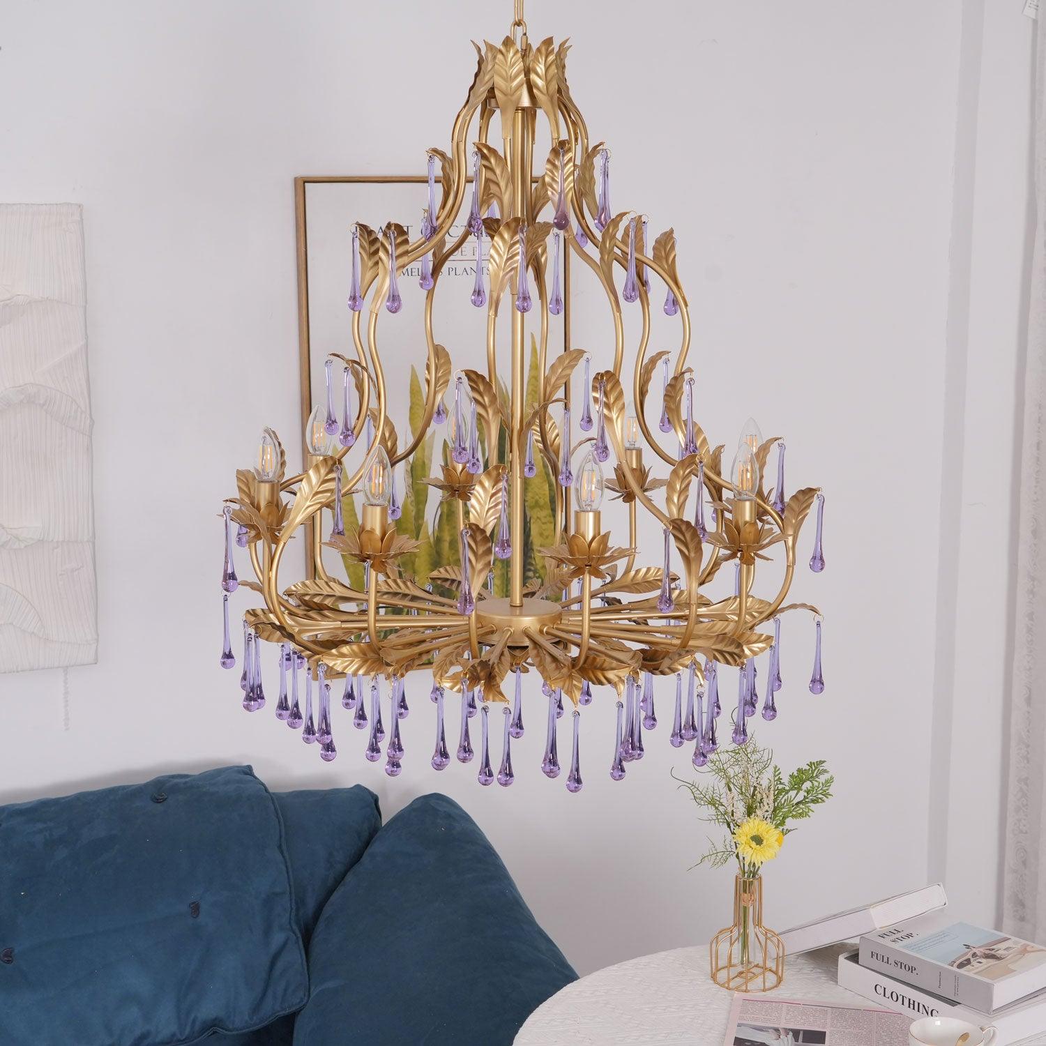 Elegant Amethyst Drops Crystal Chandelier - Modern Glass Ceiling Light Fixture for Dining Room, Living Room & Bedroom Decor