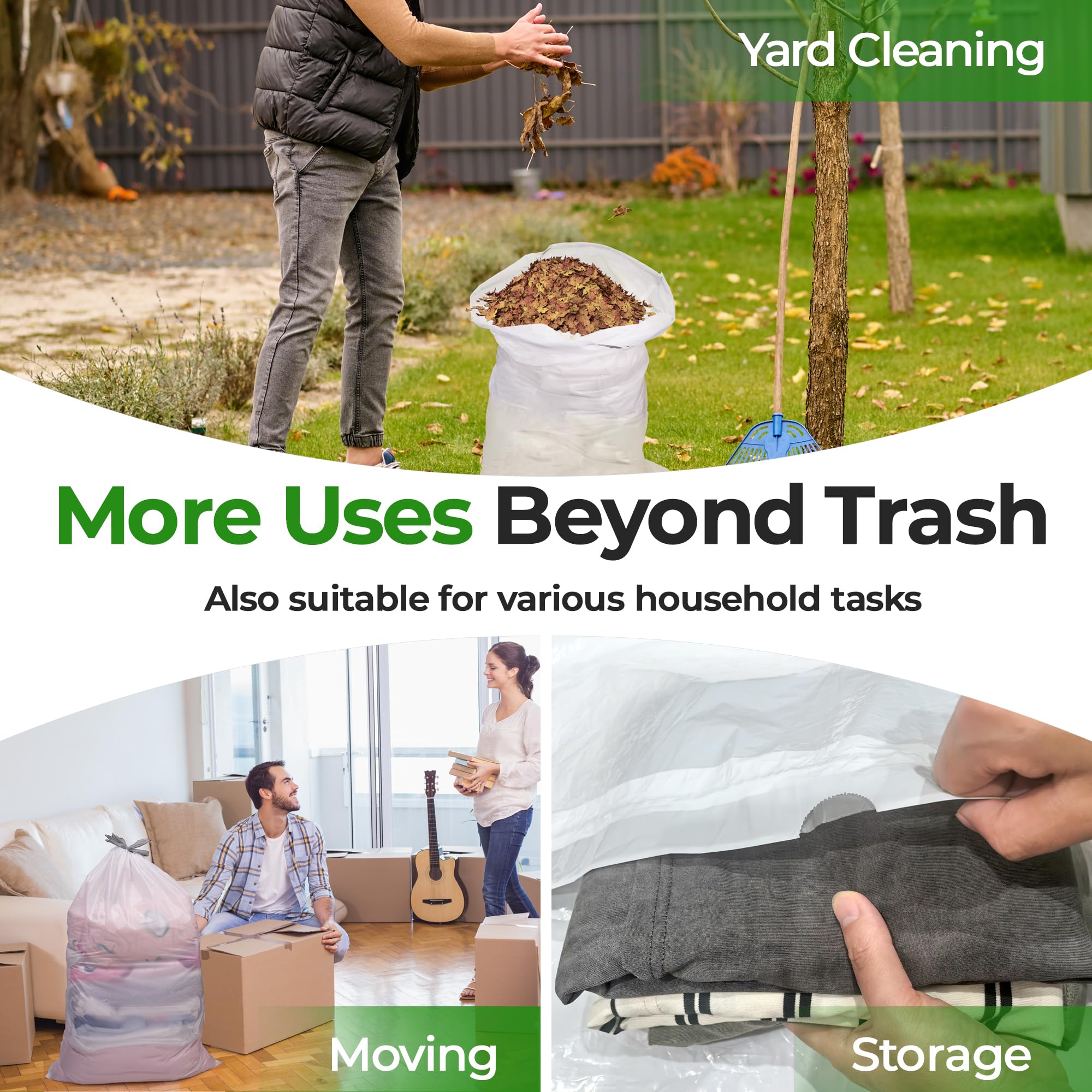 **2 Pack (100 Count) Heavy Duty 9-12 Gallon Trash Bags - 1.2 Mil Thick, Reinforced Drawstring, Leak-Proof & Tear-Resistant - Compatible with Simplehuman Trash Cans - Perfect for Kitchen, Bathroom & Office Waste Disposal**
