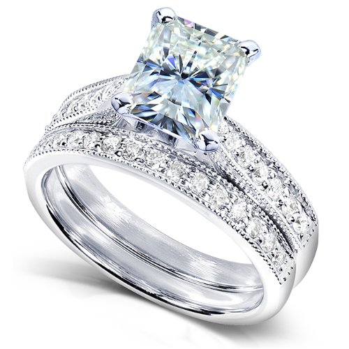 Kobelli Radiant-Cut Moissanite Engagement Ring & Wedding Band Set 2.1 CTW 14K White Gold - Sparkling Bridal Jewelry for Proposals & Anniversaries