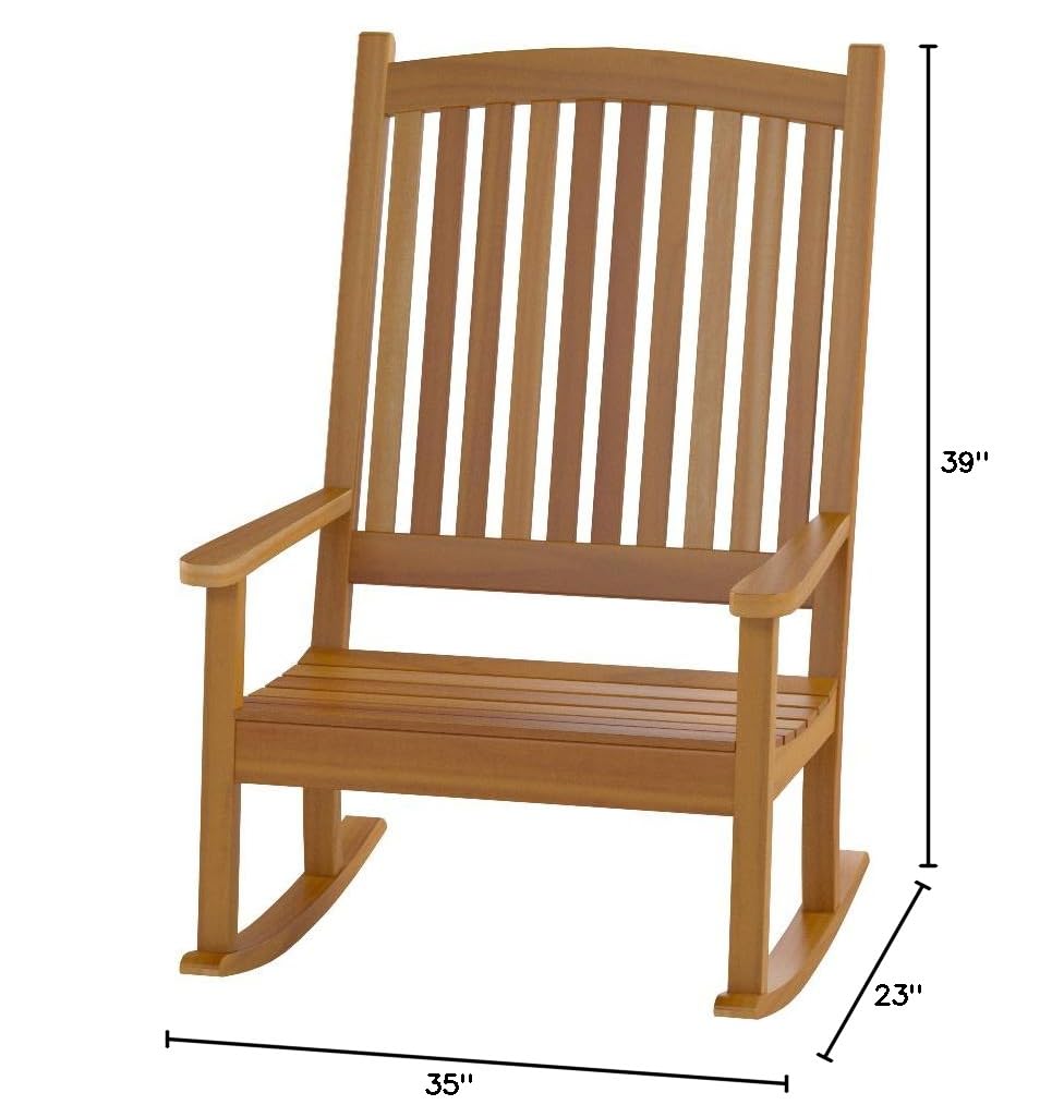 Acacia Wood Large Rocking Chair - Handcrafted Outdoor Furniture for Patio, Garden & Porch | International Caravan