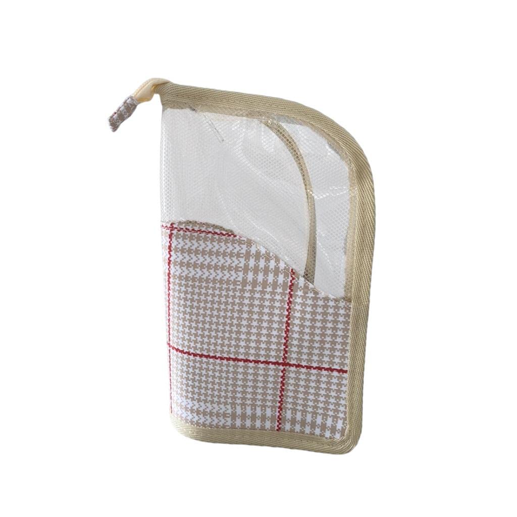 VMS INDIA Foldable Makeup Brush Organizer Bag - Portable Travel Cosmetic Case for Women, White Plaid Design - Perfect for Home, Travel & Professional Makeup Artists
