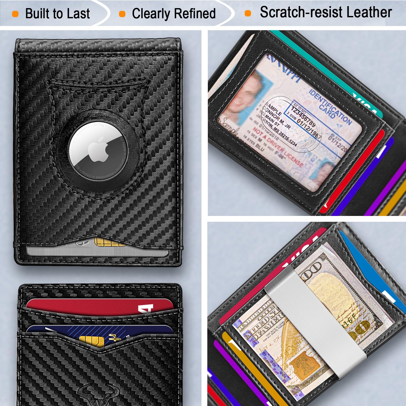 BULLIANT Slim RFID Blocking Men's Wallet with AirTag Slot - Front Pocket Money Clip Wallet Holds 11 Cards - Perfect Gift for Men | Travel, Business & Everyday Use