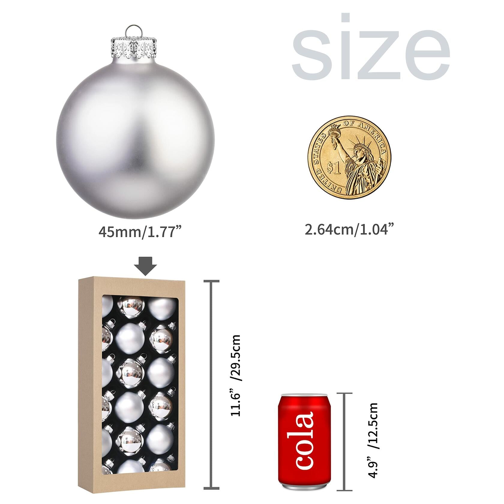 18PCS 1.8inch (45mm) Silver Glass Christmas Ball Ornaments - Holiday Tree Decorations for Xmas, Party & Home Decor