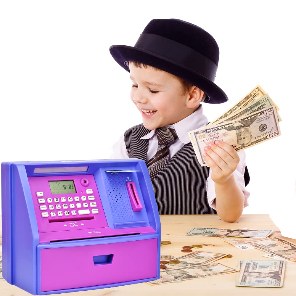 Digital ATM Piggy Bank for Kids - Talking Electronic Money Coin Bank with Savings Function, Fun & Educational Birthday Gift (Purple) - Perfect for Teaching Children Money Management & Financial Literacy