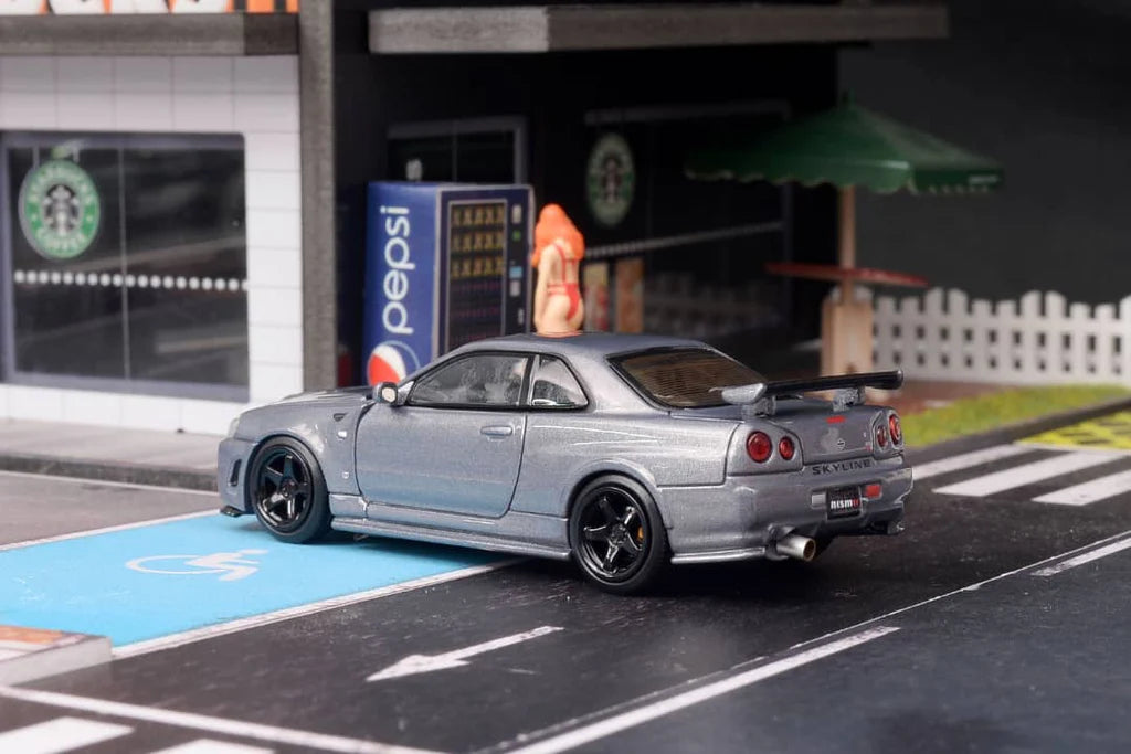 1:64 Scale Nissan Skyline GT-R R34 NISMO CRS Version Diecast Model Car - Gun Metallic Finish | Collectible Display Piece for Car Enthusiasts & Perfect Gift for Racing Fans