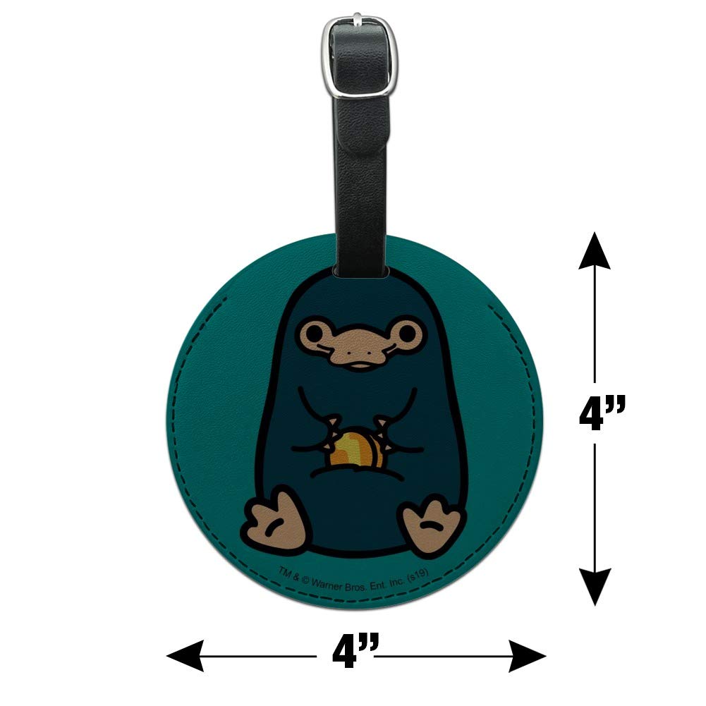 Fantastic Beasts Nifler Cute Chibi Round Leather Luggage Tag & ID Card Holder - Perfect for Harry Potter Fans, Travel Accessories, Suitcase Identification