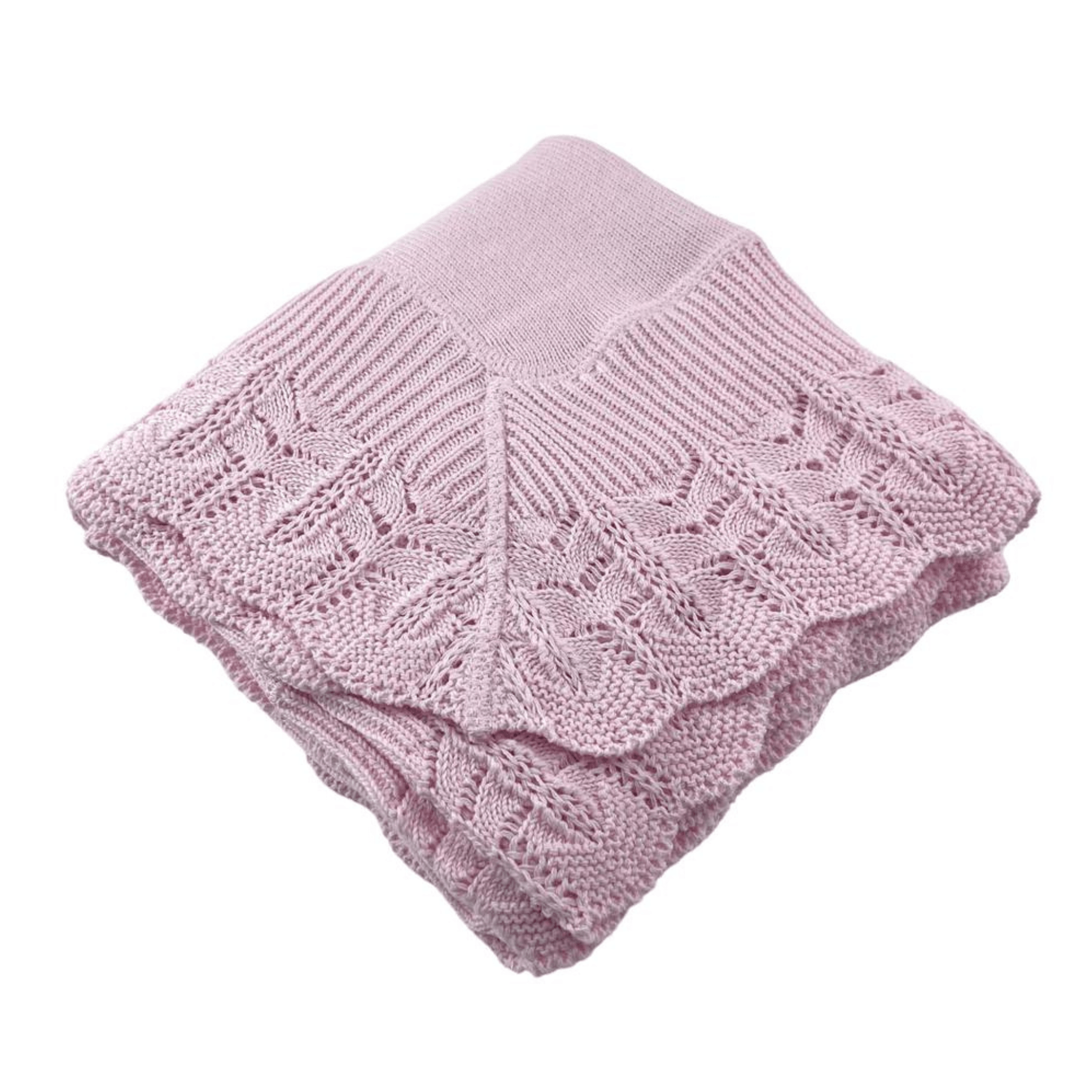 Soft Cotton Jersey Baby Blanket with Knitted Scallop Lace Border - Personalized Monogram Option | Perfect for Nursery, Swaddling & Gift Giving