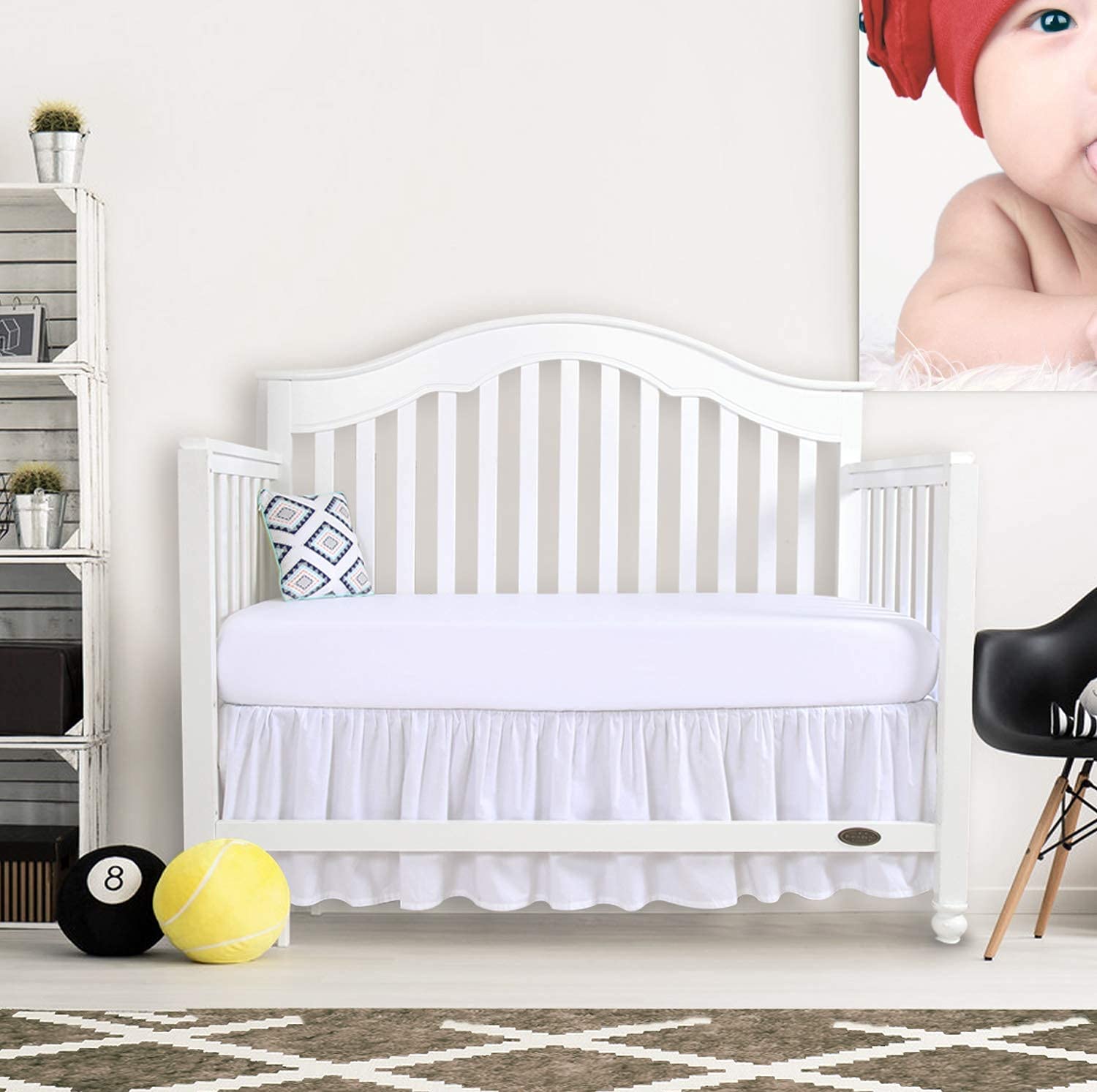 Light Blue Crib Bed Skirt - 100% Natural Cotton Dust Ruffle for Nursery & Toddler Beds - 14 Inch Drop - Breathable Baby Bedding for Boys & Girls - Perfect for Cribs, Bassinets & Nursery Decor