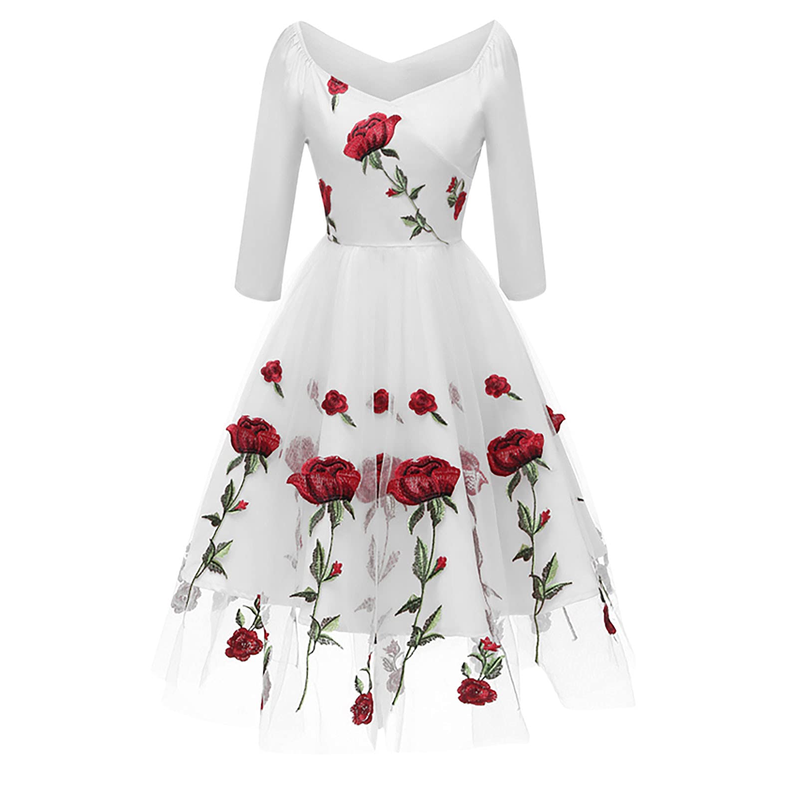 1950s Rockabilly Retro Swing Dress for Women - Floral Embroidery Lace Cocktail Dress, Vintage Inspired Wedding Guest & Party Dress - Perfect for Cocktail Parties, Swing Dancing, and Retro-Themed Events
