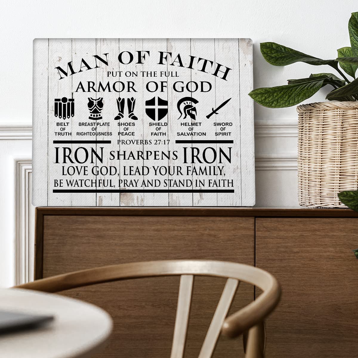 Christian Canvas Wall Art - Man of Faith Bible Quote 12x15 for Home Decor