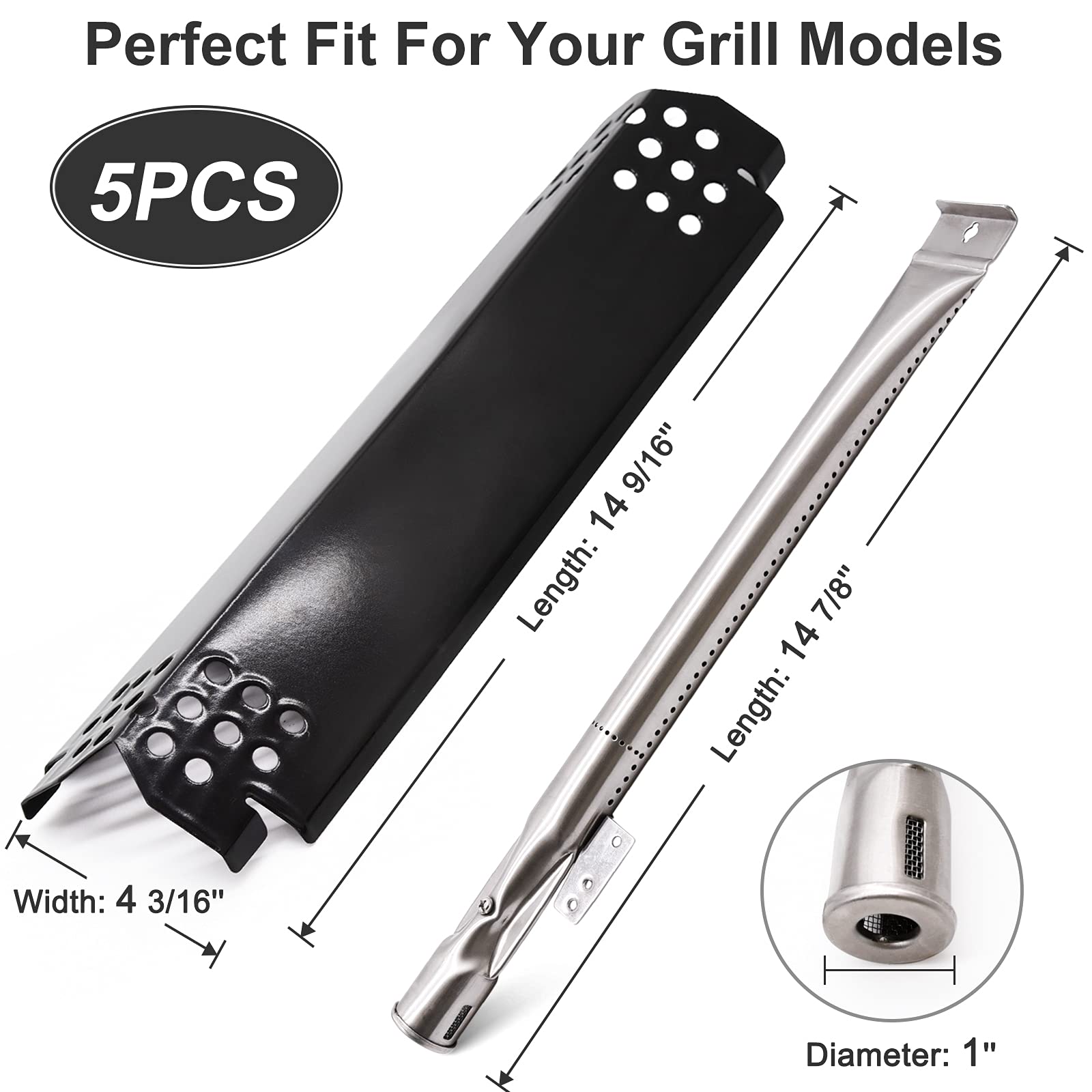 Nexgrill 5 Burner Replacement Parts - Heat Plate Shields, Burner Tubes & Ignition Electrodes Compatible with Models 720-0888N, 720-0888, 720-0864, 720-0830H & Members Mark 720-0882D - Perfect for BBQ Grill Repair & Maintenance