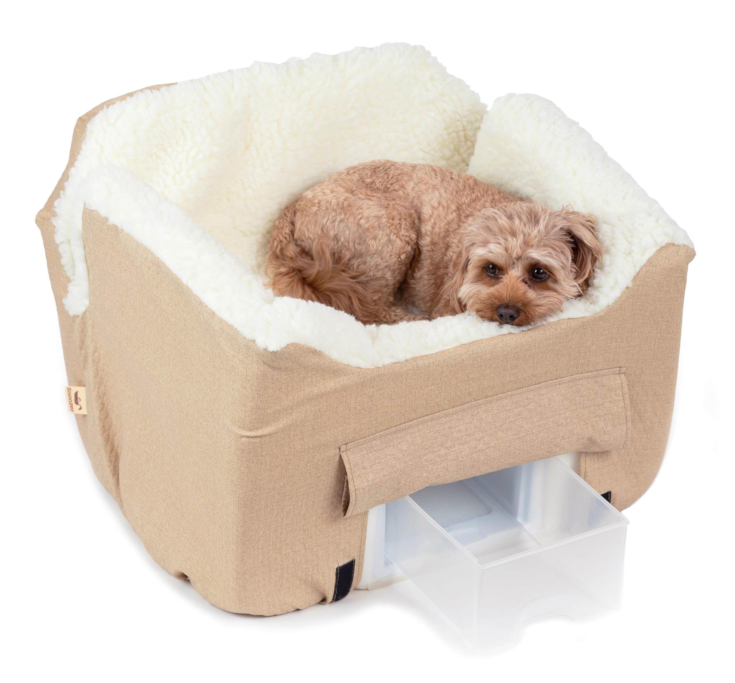 Snoozer Lookout II Dog Car Seat for Small Dogs Under 25lbs - Medium Size with Storage Tray & Removable Washable Cover - Birch Diamond Fabric - Helps Prevent Car Sickness - Perfect for Road Trips, Vet Visits & Daily Commutes