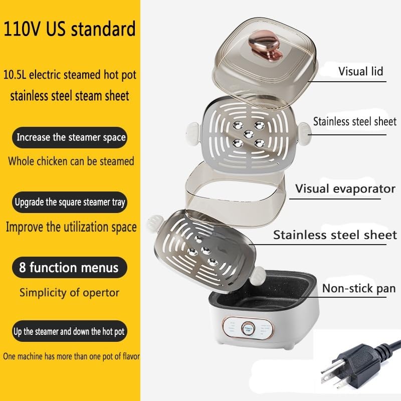 110V Electric Steamer & Cooker - Multi-Function Rice Cooker & Food Steamer for Healthy Cooking - Perfect for Breakfast, Meal Prep & Family Dinners - US/Japan/Canada Version