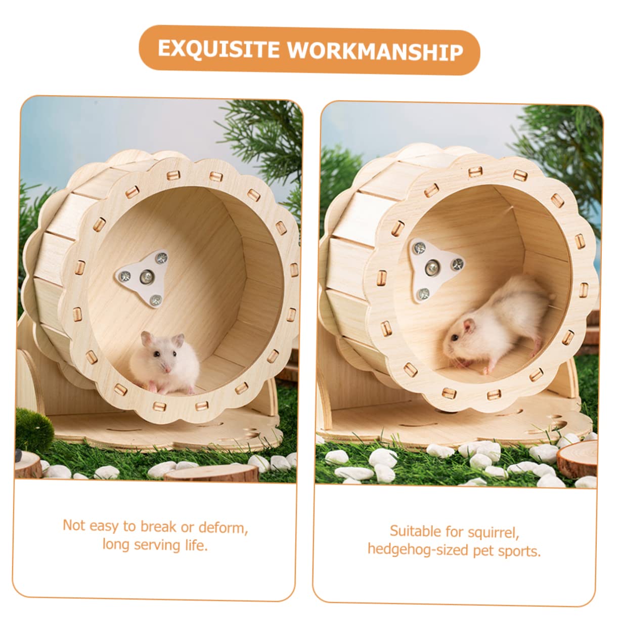 Silent Wooden Hamster Exercise Wheel - Small Pet Running Saucer Toy for Hamsters, Gerbils & Mice - Perfect for Cage, Playpen & Nighttime Use (1pc)