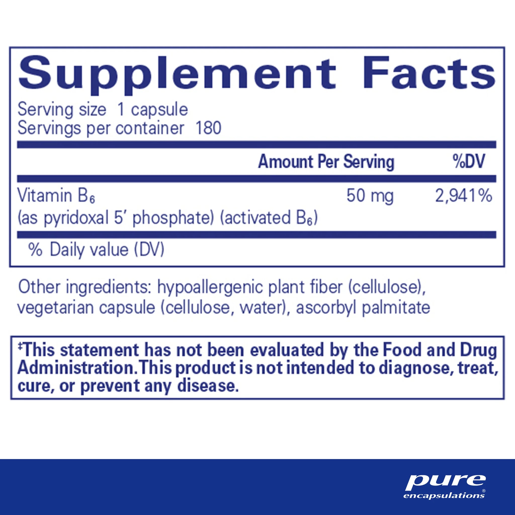 Pure P5P Vitamin B6 50mg - 180 Capsules | Supports Brain Health, Energy & Metabolism | Ideal for Stress Relief & Mood Balance