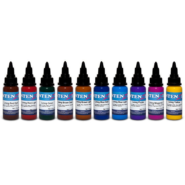 Intenze Tattoo Ink - 1oz Color Lining Series (10 Bottles) - Professional Tattoo Supplies for Artists & Beginners - Perfect for Tattoo Studios, Home Use & Body Art Projects