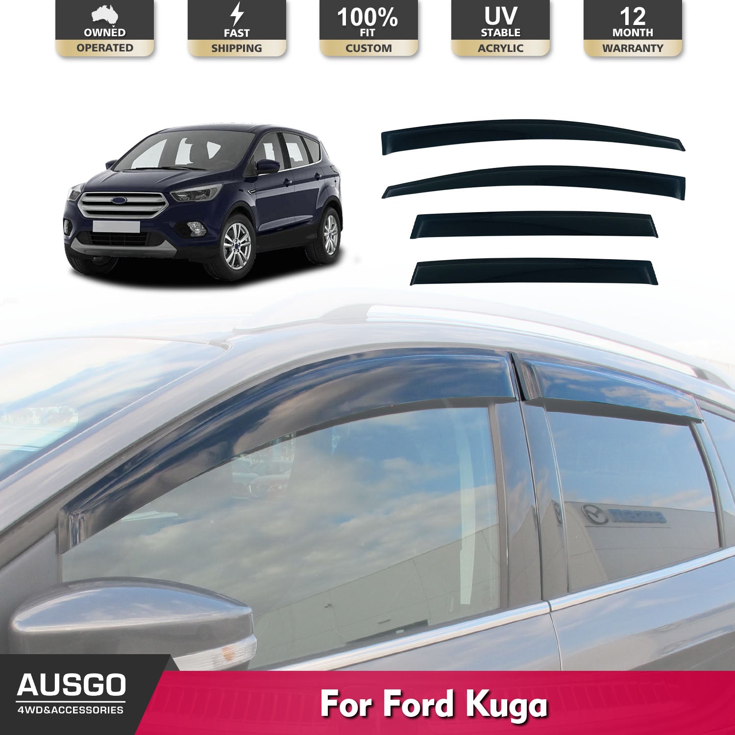 Weather Shields for Ford Kuga TF Series 2013-2016 | Rain Guards & Window Deflectors | Perfect for All-Weather Protection & Noise Reduction